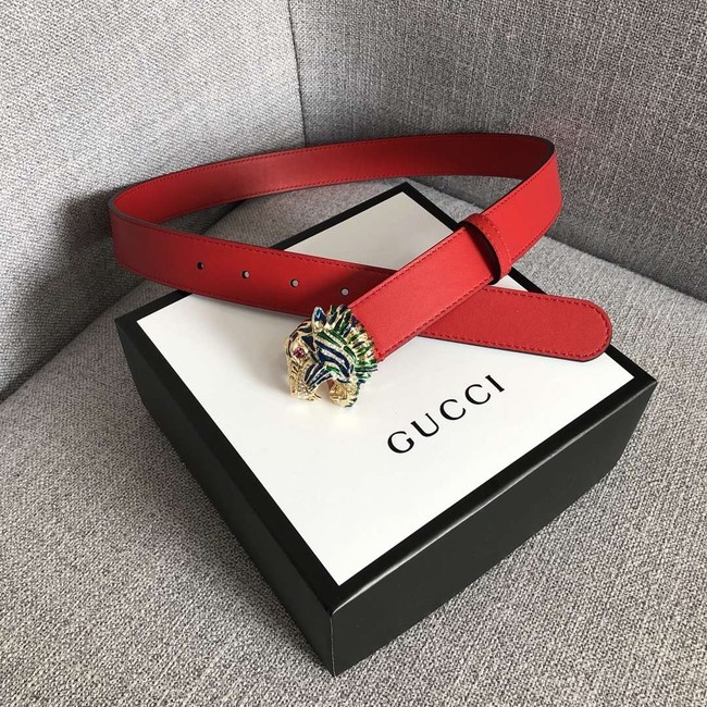 Gucci Leather belt with tiger head 543152 red