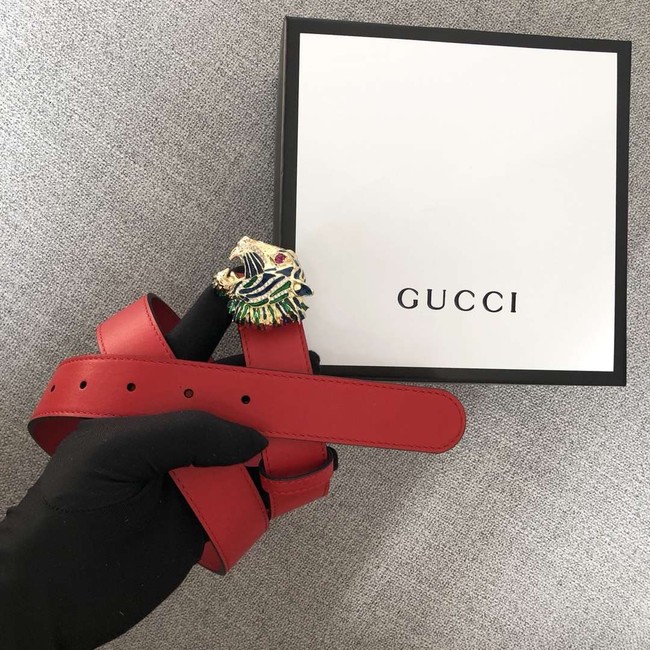 Gucci Leather belt with tiger head 543152 red