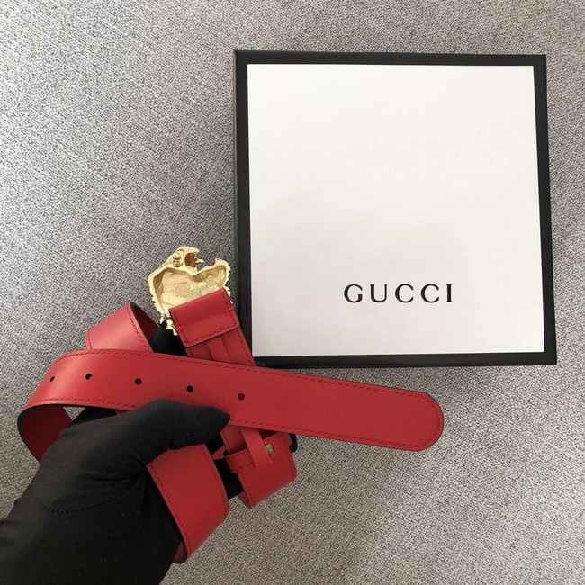 Gucci Leather belt with tiger head 543152 red