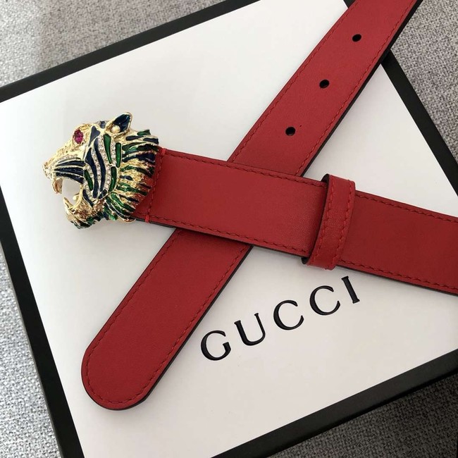 Gucci Leather belt with tiger head 543152 red