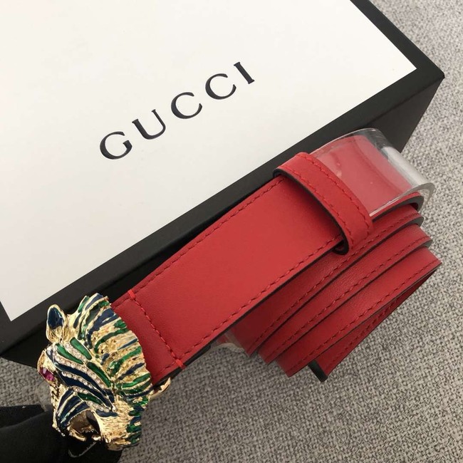 Gucci Leather belt with tiger head 543152 red