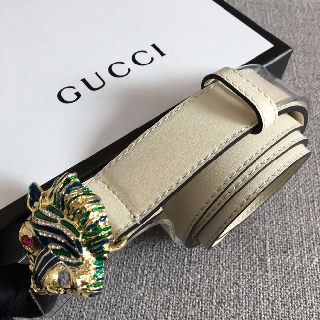 Gucci Leather belt with tiger head 543152 white