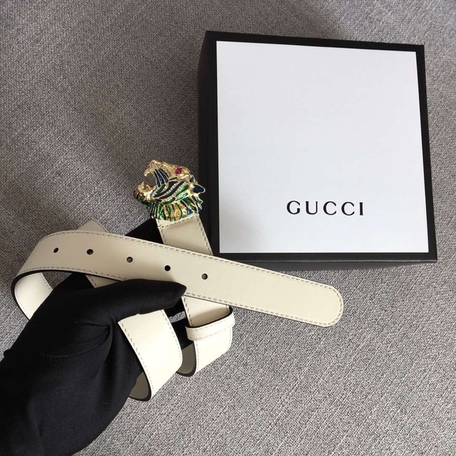 Gucci Leather belt with tiger head 543152 white