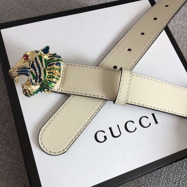 Gucci Leather belt with tiger head 543152 white