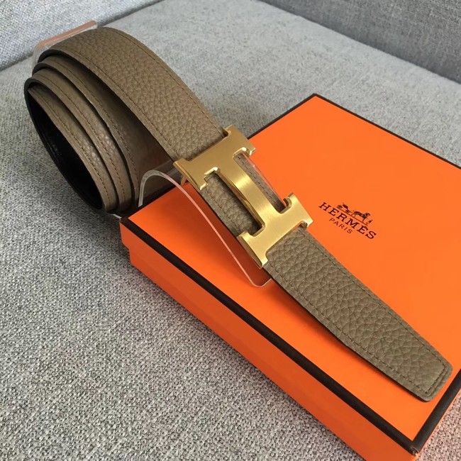 Hermes original togo 2 belt buckle & Reversible leather strap 32 mm H06454 grey  gold plated metal 