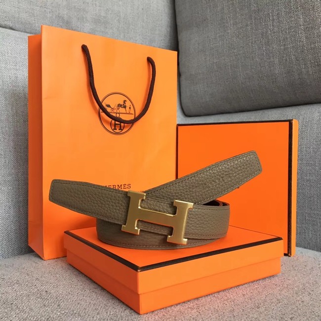 Hermes original togo 2 belt buckle & Reversible leather strap 32 mm H06454 grey gold plated metal