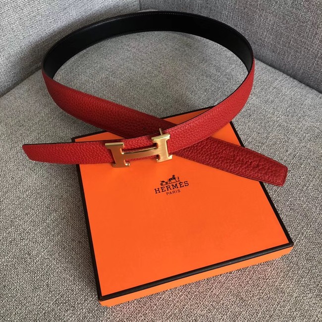 Hermes original togo 2 belt buckle & Reversible leather strap 32 mm H06454 red  gold plated metal 