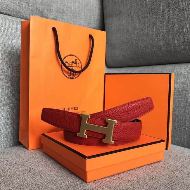 Hermes original togo 2 belt buckle & Reversible leather strap 32 mm H06454 red gold plated metal