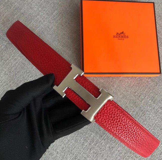 Hermes original togo 2 belt buckle & Reversible leather strap 32 mm H06454 red