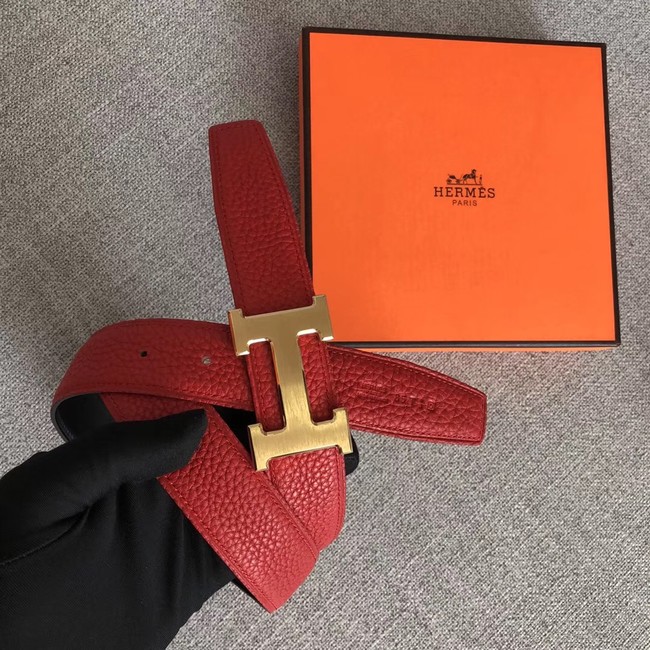 Hermes original togo 2 belt buckle & Reversible leather strap 32 mm H06454 red  gold plated metal 
