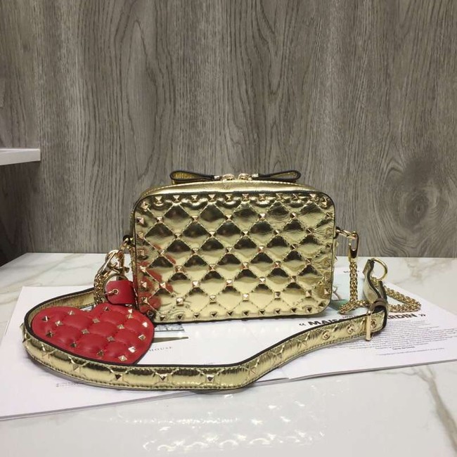 VALENTINO Rockstud leather camera cross-body bag 57367 gold