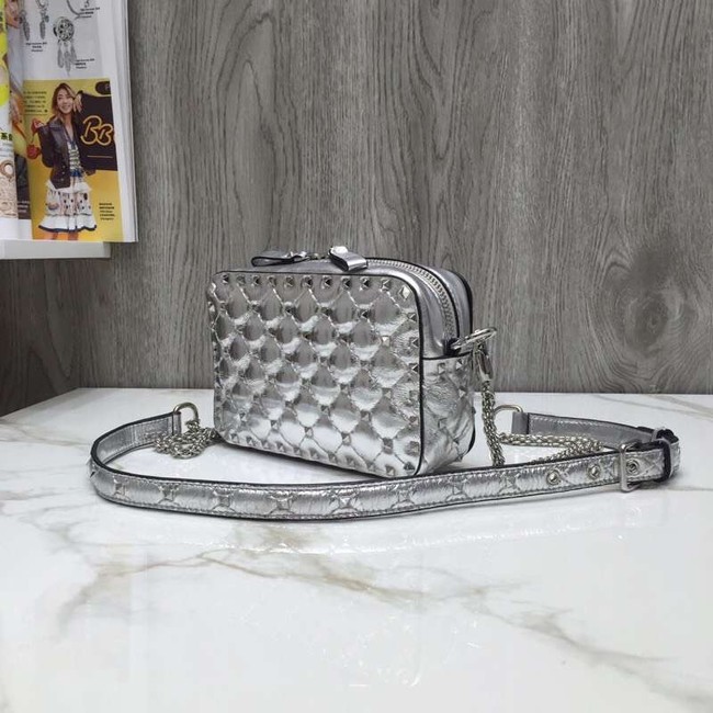 VALENTINO Rockstud leather camera cross-body bag 57367 silver