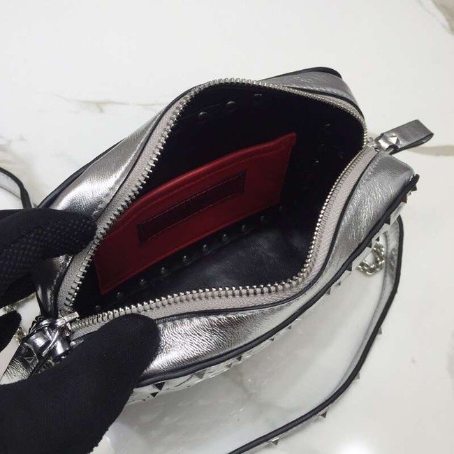 VALENTINO Rockstud leather camera cross-body bag 57367 silver