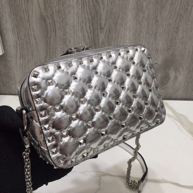 VALENTINO Rockstud leather camera cross-body bag 57367 silver