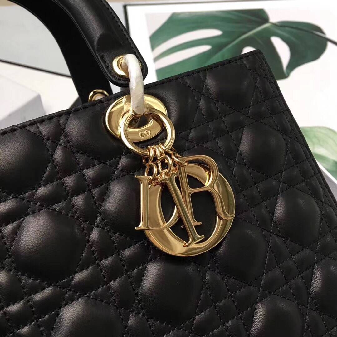 Lady Dior Bag Sheepskin Leather D9603 Black