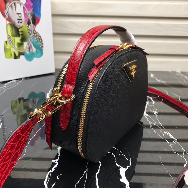 Prada Odette Saffiano leather bag 1BH123 black&red