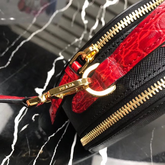 Prada Odette Saffiano leather bag 1BH123 black&red