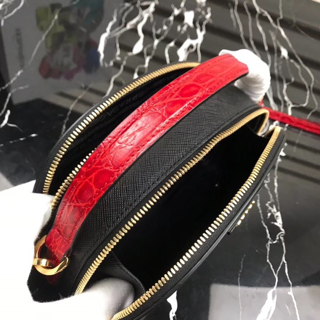 Prada Odette Saffiano leather bag 1BH123 black&red