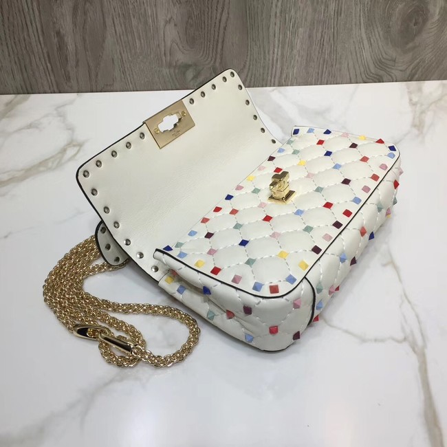 VALENTINO Rockstud small quilted leather shoulder bag 77562 white