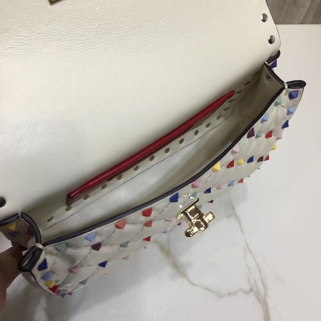 VALENTINO Rockstud small quilted leather shoulder bag 77562 white