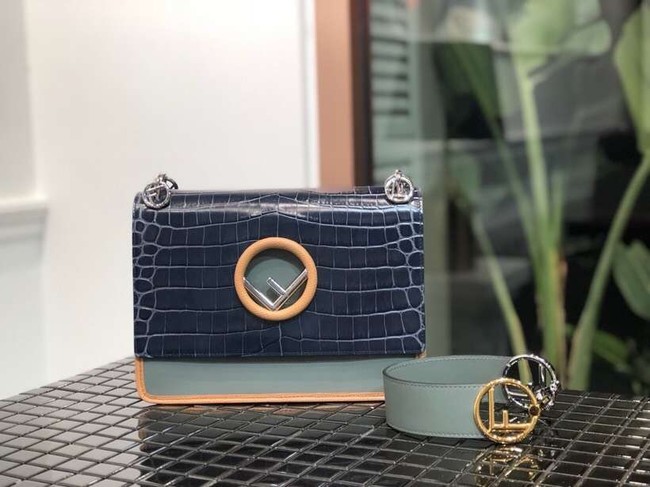 Fendi KAN I F blue leather bag with exotic details 8284M
