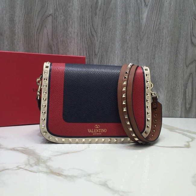 VALENTINO Rockstud grained leather messenger 0936B Black&red&white