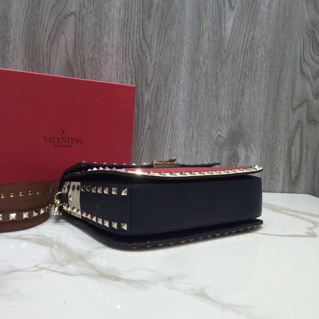 VALENTINO Rockstud grained leather messenger 0936B Black&red&white