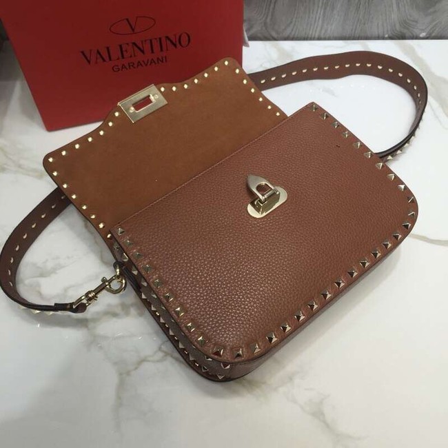 VALENTINO Rockstud grained leather messenger 0936B brown