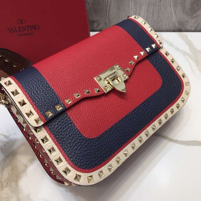 VALENTINO Rockstud grained leather messenger 0937B Black&red&white