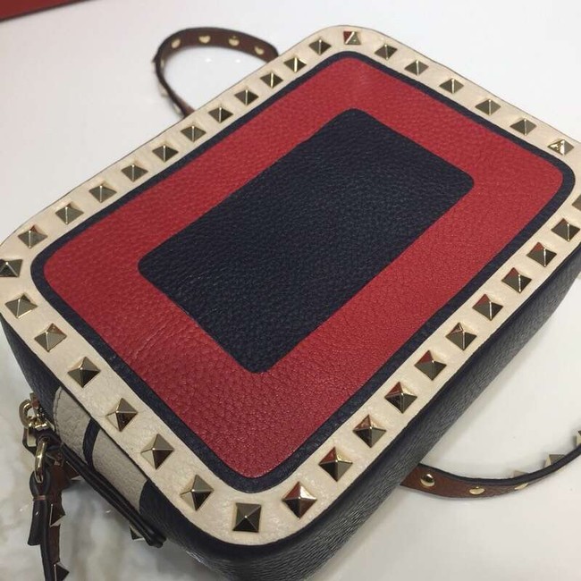 VALENTINO Rockstud leather camera cross-body bag 2855 Black&red&white