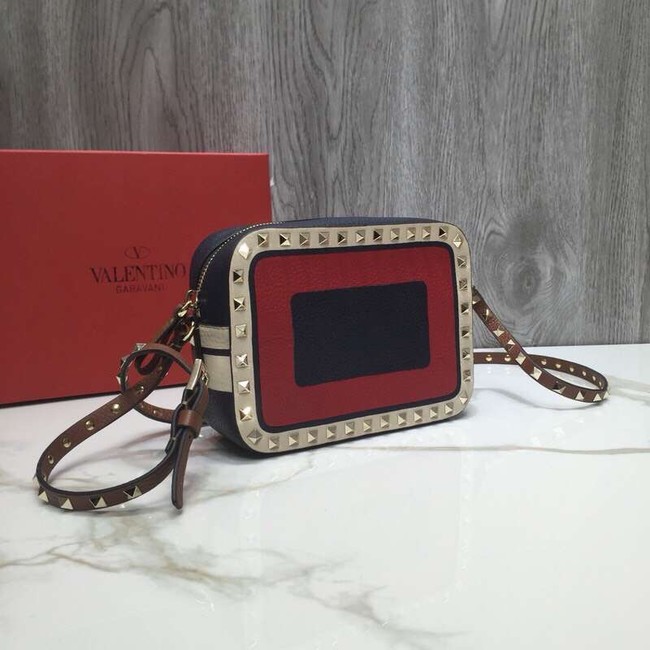 VALENTINO Rockstud leather camera cross-body bag 2855 Black&red&white