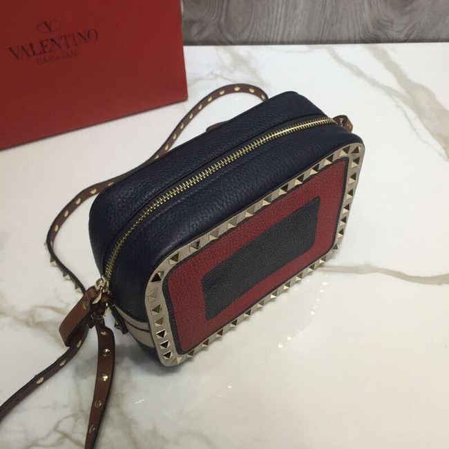 VALENTINO Rockstud leather camera cross-body bag 2855 Black&red&white