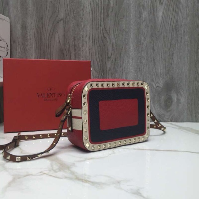 VALENTINO Rockstud leather camera cross-body bag 2856 Black&red&white