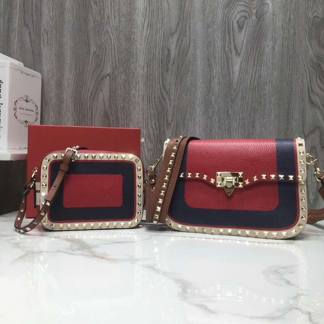 VALENTINO Rockstud leather camera cross-body bag 2856 Black&red&white