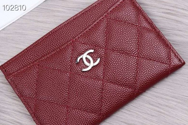 Chanel classic card holder Grained Calfskin & Gold-Tone Metal A31510 Burgundy