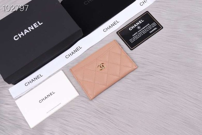Chanel classic card holder Grained Calfskin & Gold-Tone Metal A31510 apricot