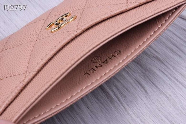 Chanel classic card holder Grained Calfskin & Gold-Tone Metal A31510 apricot	
