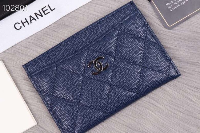 Chanel classic card holder Grained Calfskin & Gold-Tone Metal A31510 blue
