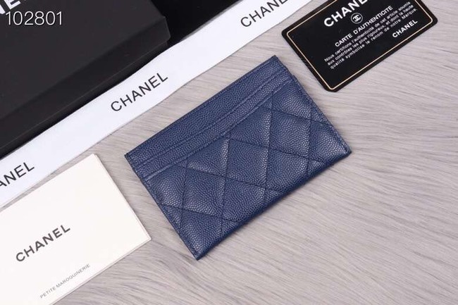 Chanel classic card holder Grained Calfskin & Gold-Tone Metal A31510 blue