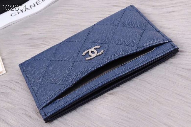 Chanel classic card holder Grained Calfskin & Gold-Tone Metal A31510 blue