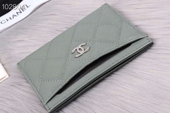 Chanel classic card holder Grained Calfskin & Gold-Tone Metal A31510 green