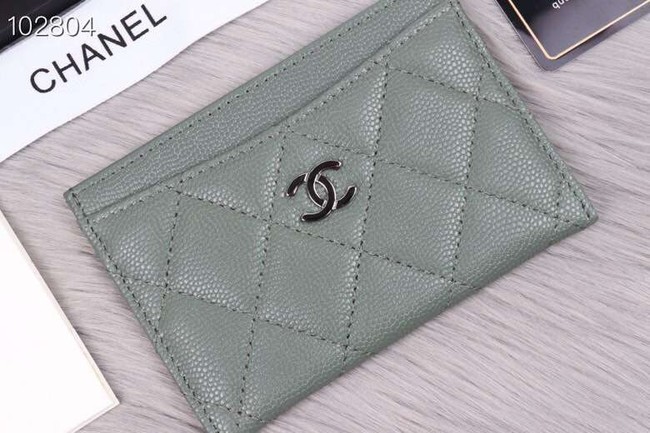 Chanel classic card holder Grained Calfskin & Gold-Tone Metal A31510 green