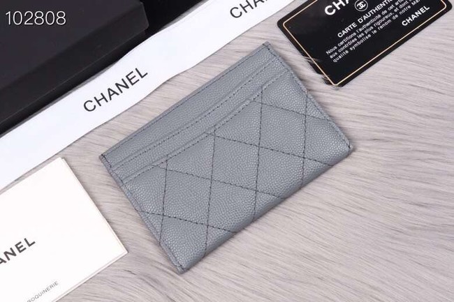 Chanel classic card holder Grained Calfskin & Gold-Tone Metal A31510 grey
