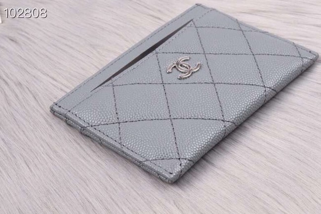 Chanel classic card holder Grained Calfskin & Gold-Tone Metal A31510 grey