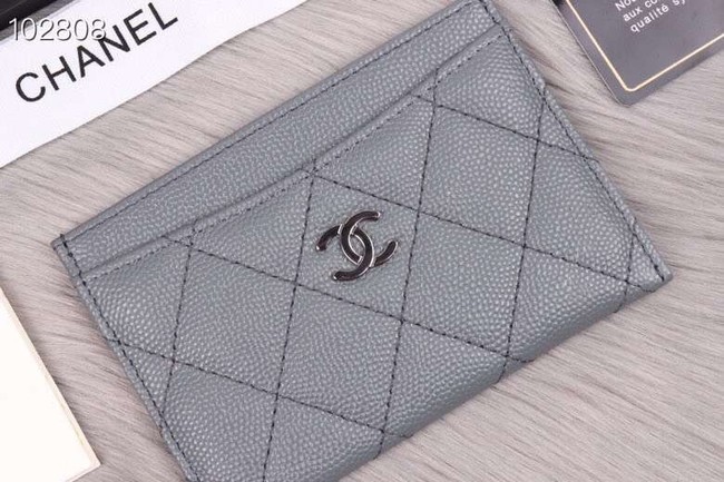 Chanel classic card holder Grained Calfskin & Gold-Tone Metal A31510 grey