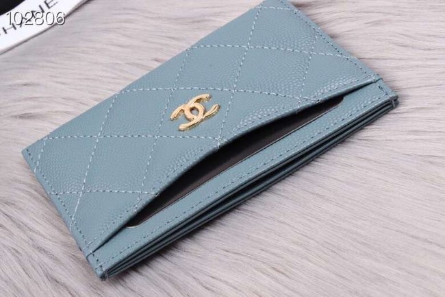 Chanel classic card holder Grained Calfskin & Gold-Tone Metal A31510 light blue