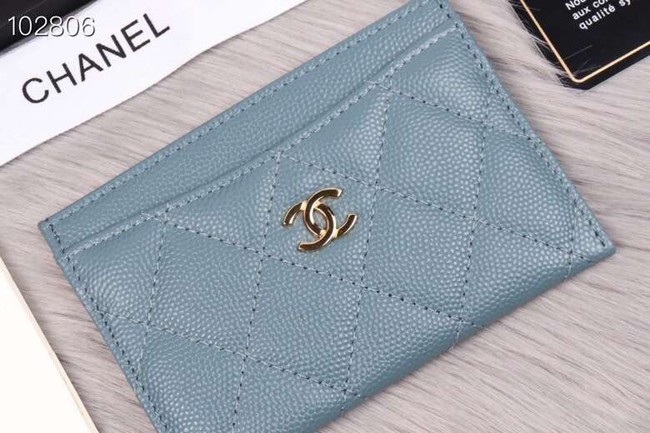 Chanel classic card holder Grained Calfskin & Gold-Tone Metal A31510 light blue