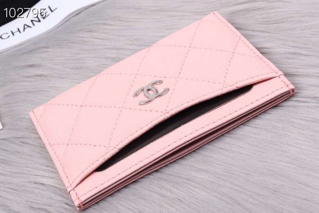 Chanel classic card holder Grained Calfskin & Gold-Tone Metal A31510 pink