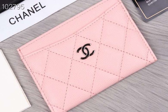 Chanel classic card holder Grained Calfskin & Gold-Tone Metal A31510 pink