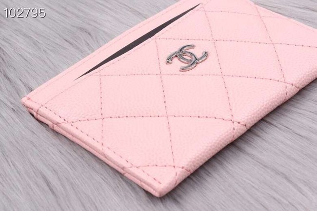 Chanel classic card holder Grained Calfskin & Gold-Tone Metal A31510 pink